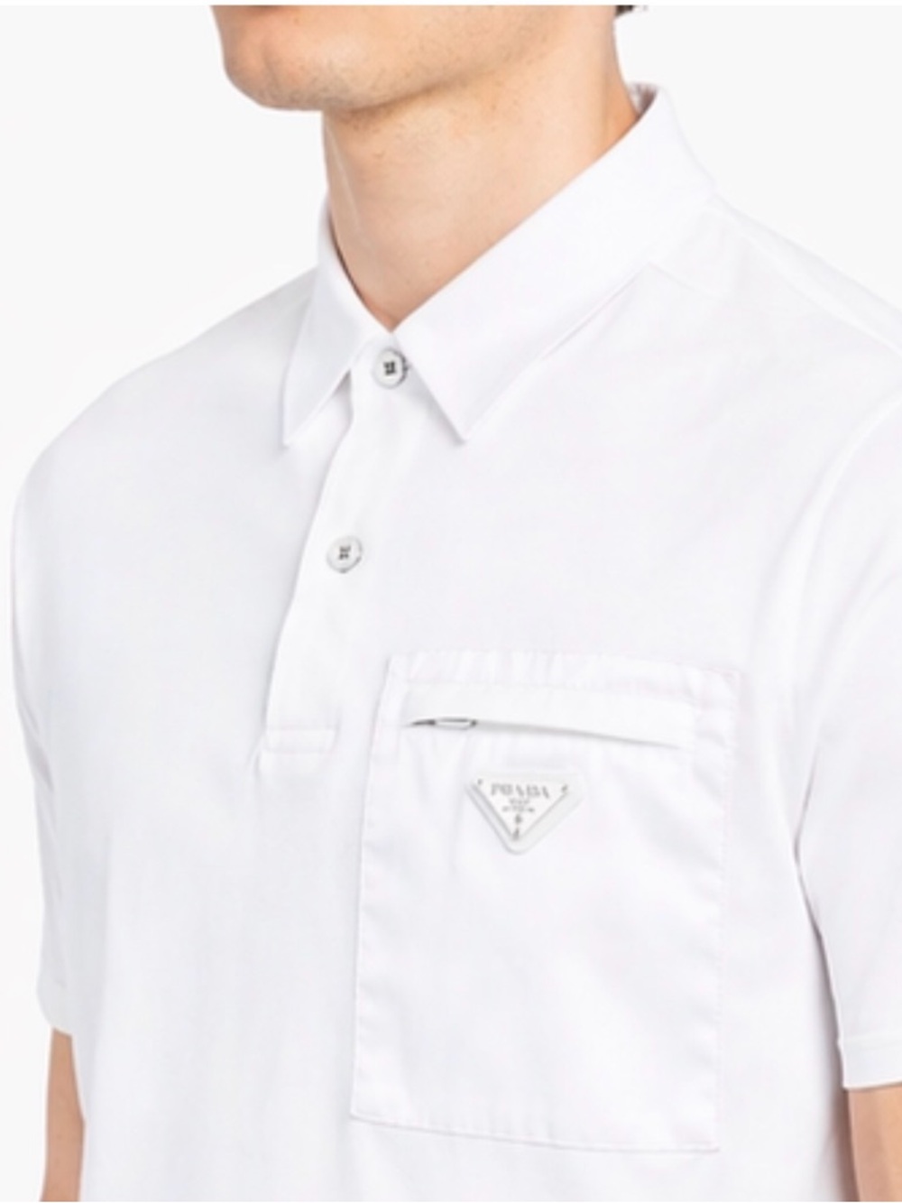 Prada Stretch Cotton Polo Shirt with Nylon Details - Picture 3 of 9